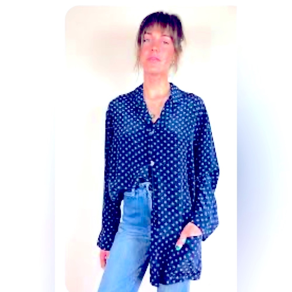 Sheer Navy Georgette Silk with White Polka Dot Blouse